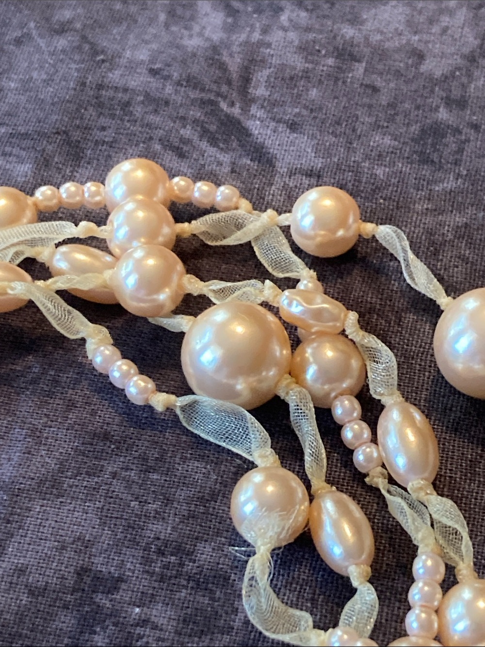 Ivory Multi-Strand Bead & Chiffon Ribbon Necklace - Picture 4 of 8